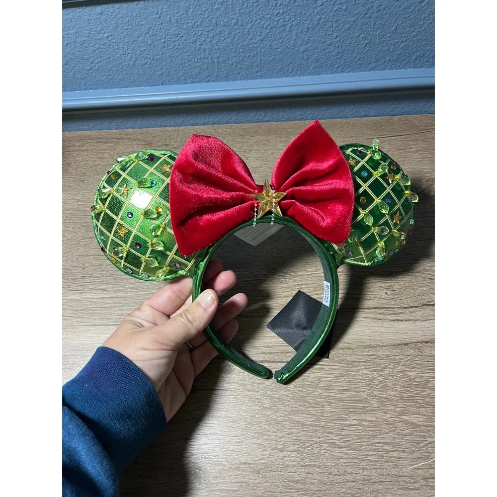 Disney Parks Christmas Holiday Ornament‎ Ear Headband Red Bow Gold Star New